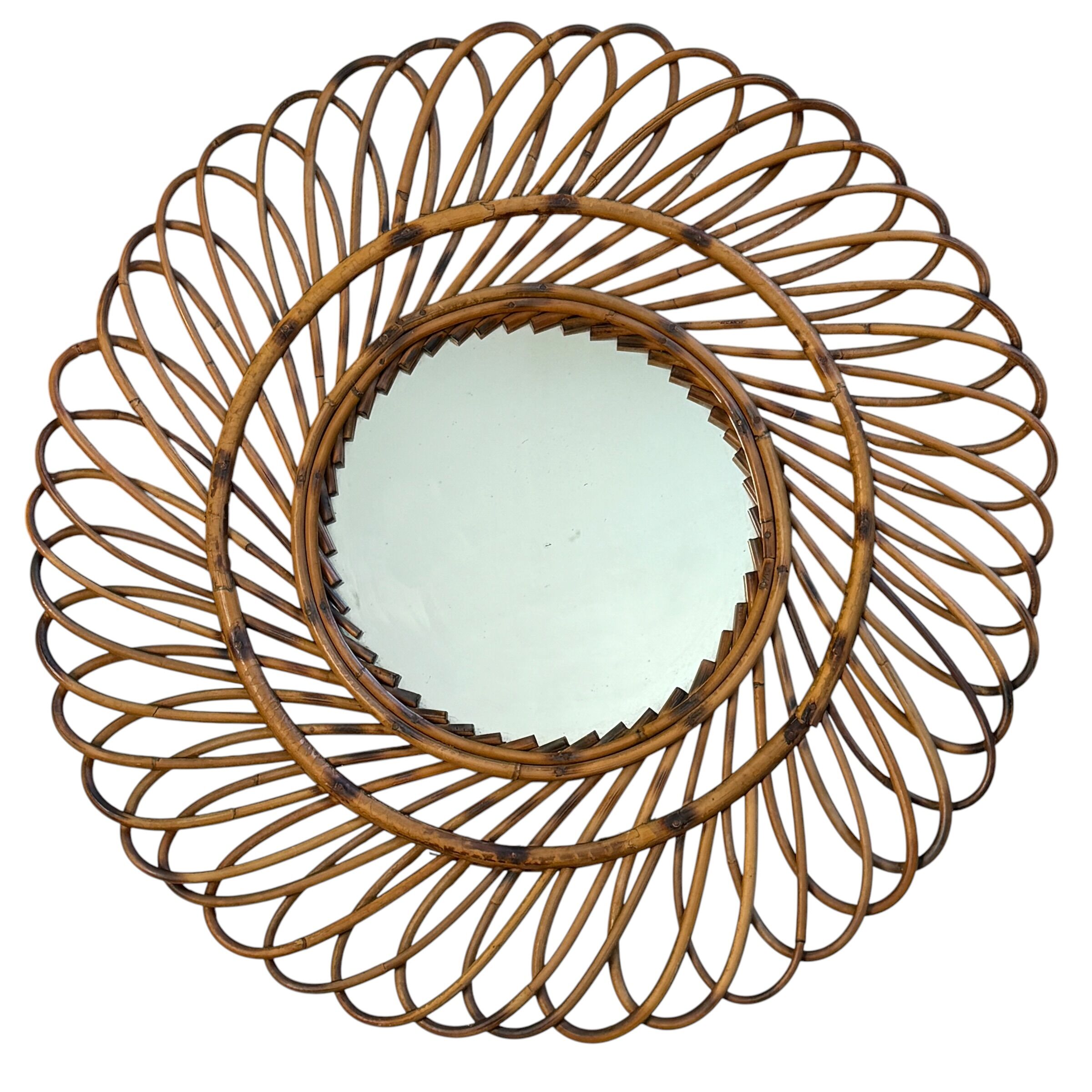 Round rattan mirror from the 1950s France