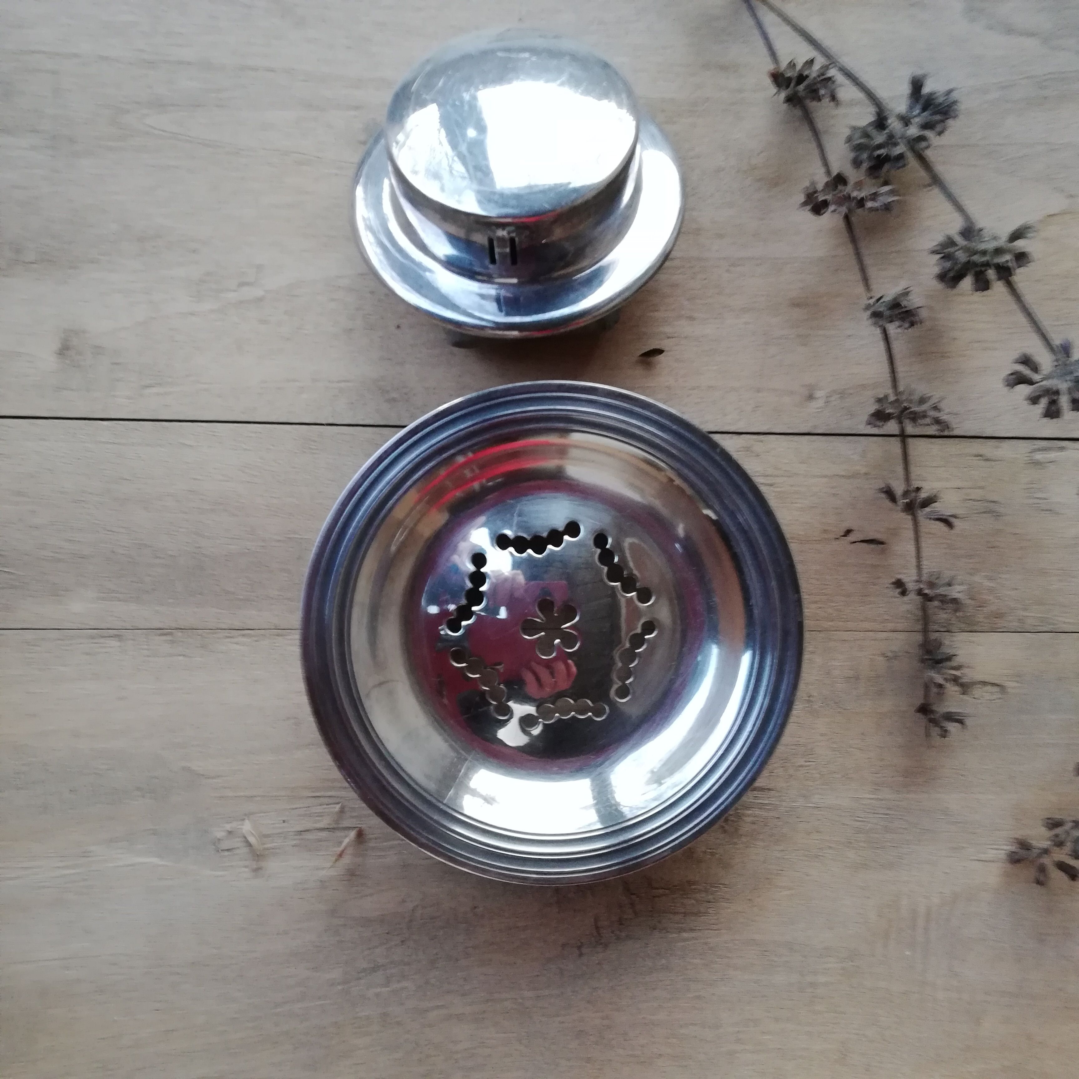 Silver metal butter dish