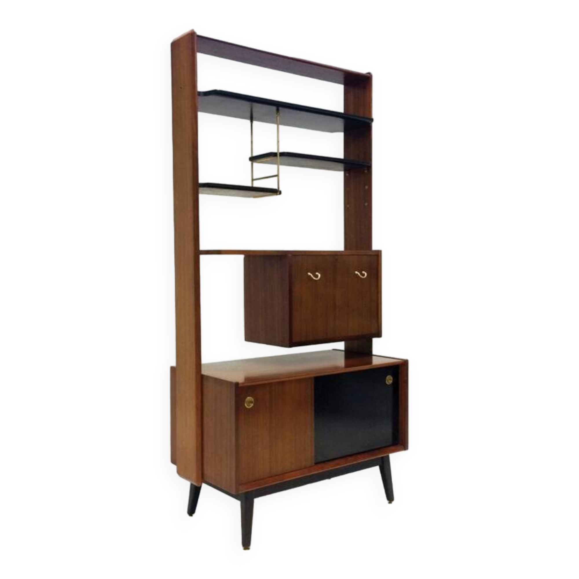 G-plan bookcase in ebonized beech and brass, rubber - 1950