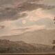 Old watercolour on paper from the early 19th century - nocturnal landscape with aqueduct and bridge