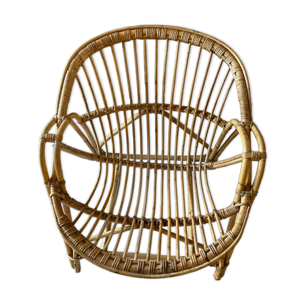 Fauteuil en osier vintage années 70