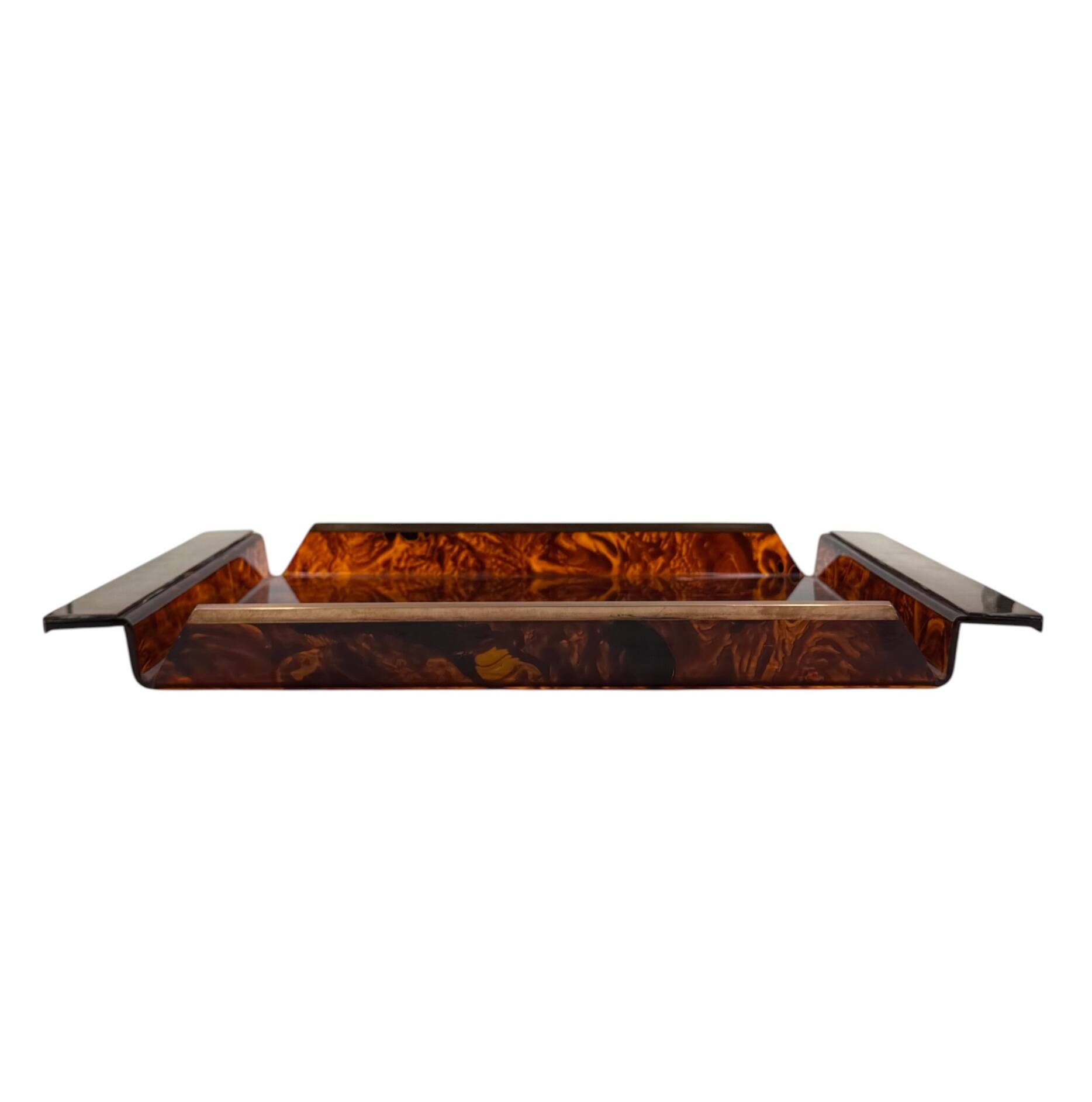 Hollywood regency brass and tortoiseshell lucite tray, Italy 1970s
