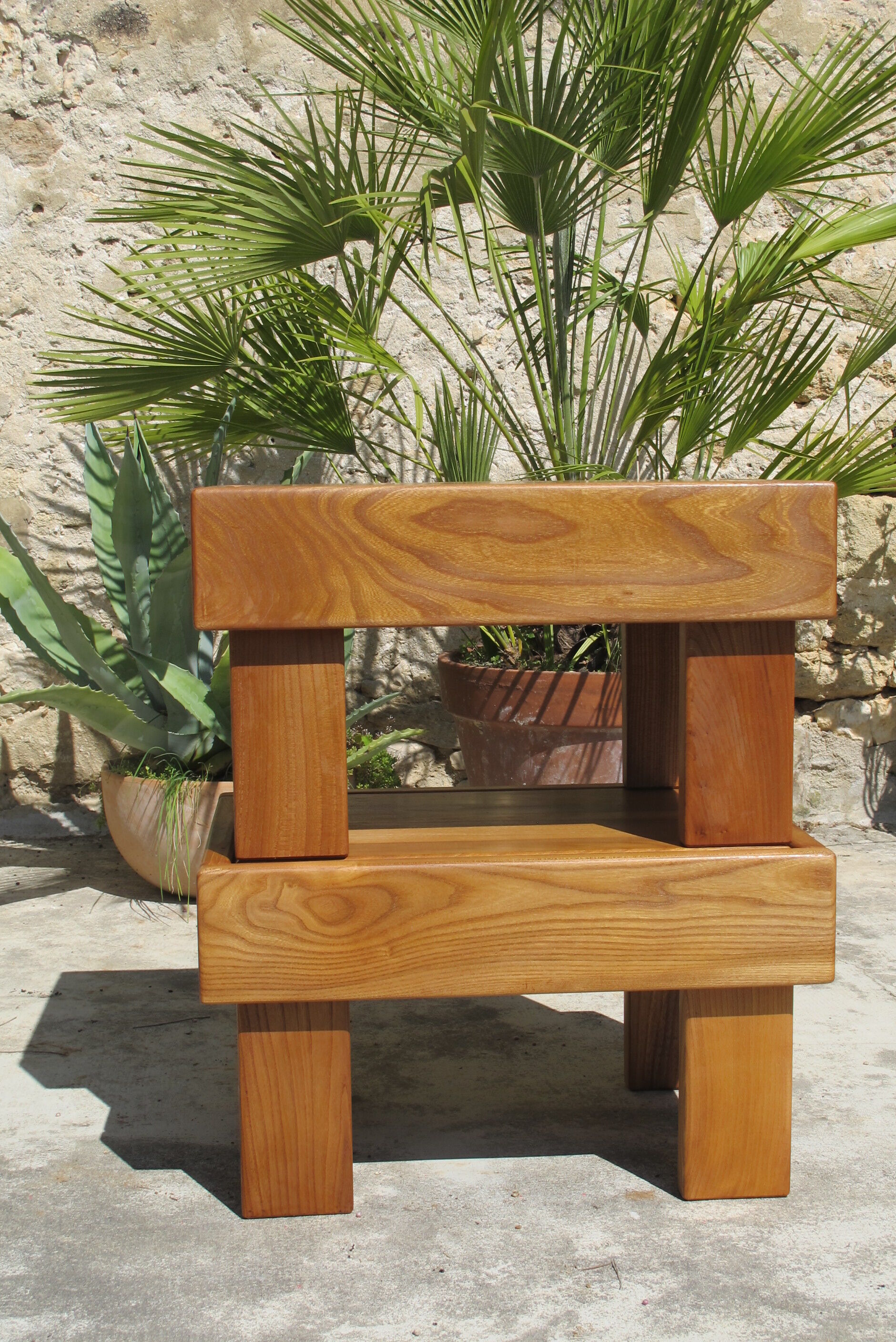 Low table pair in oiled solid elm, Regain house 1970