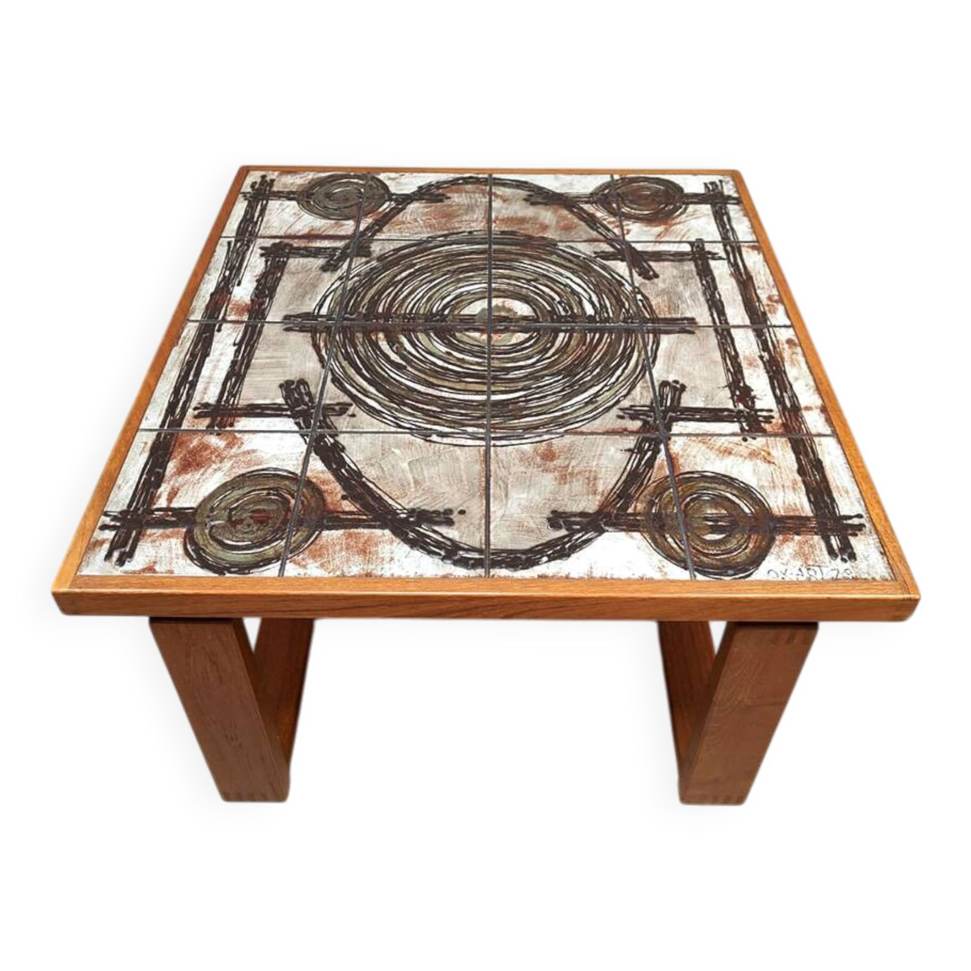 Vintage Danish ceramic teak side table Ox-Art Trioh 'Square'
