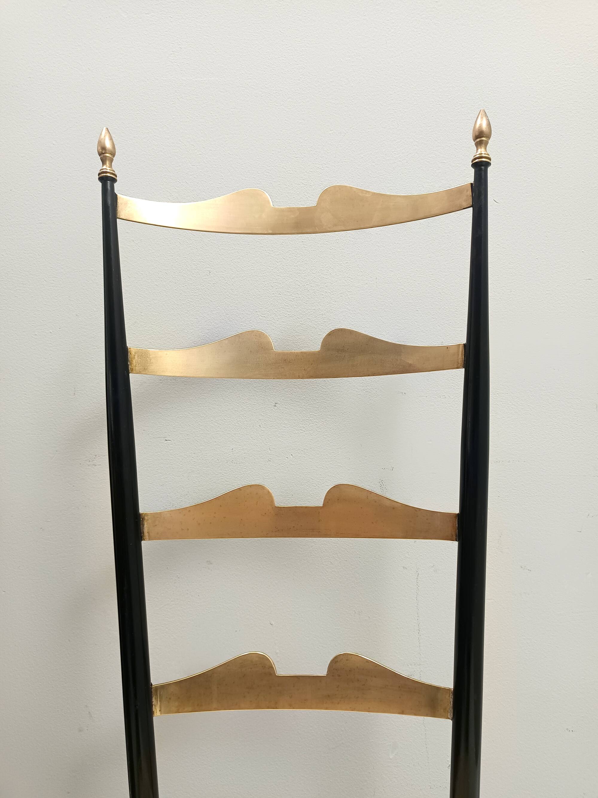 Pair of Vintage Brass and Metal Chiavarine Chairs with Yellow Fabric, Italy