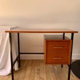 lacquered wood desk and black steel legs design from the 60s and 70s