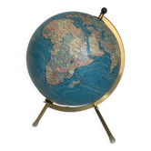 Globe terrestre tripode Taride en verre et métal doré, 1976