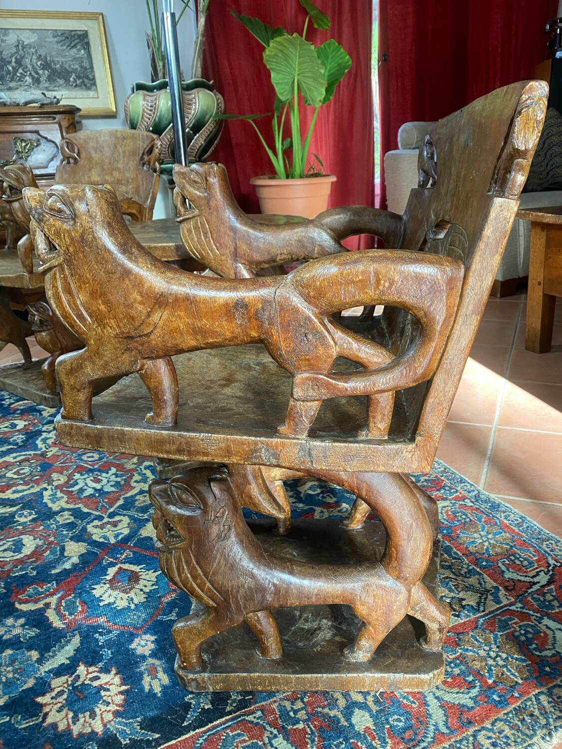 African tribal ensemble of 4 pieces of furniture for dignitaries of the Kingdom of Dahomey, Benin.