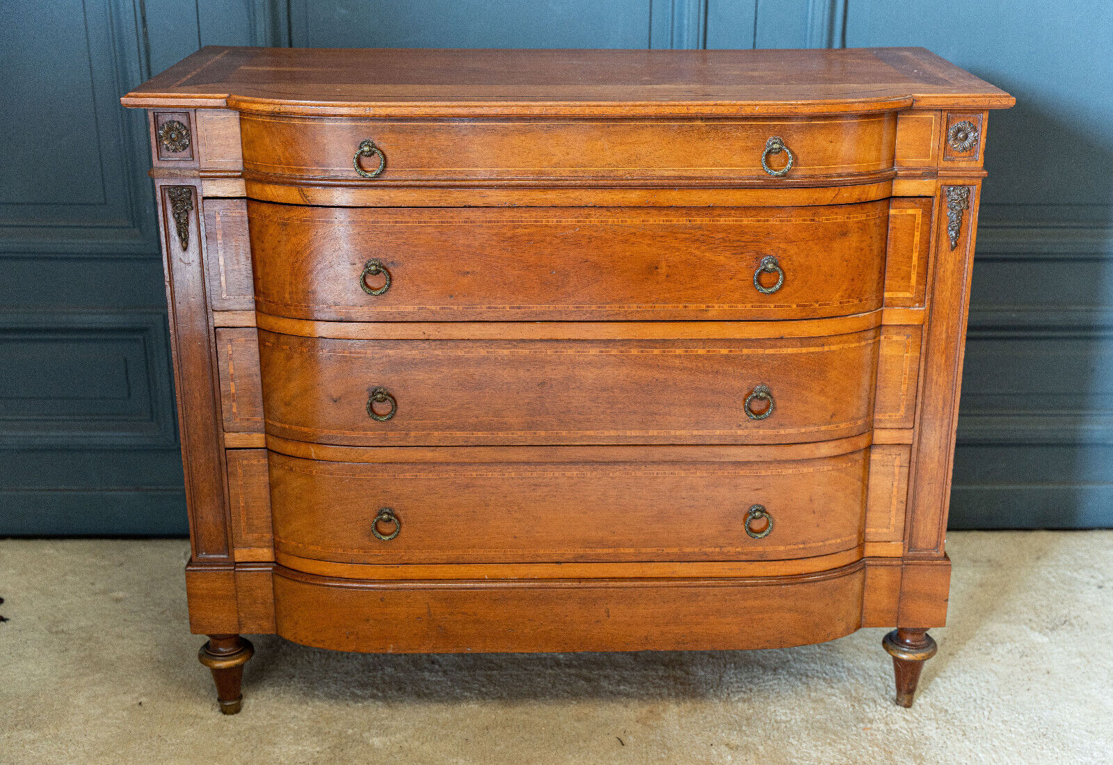 Chest of drawers 1900 Louis XVI style Marquetry 5 drawers