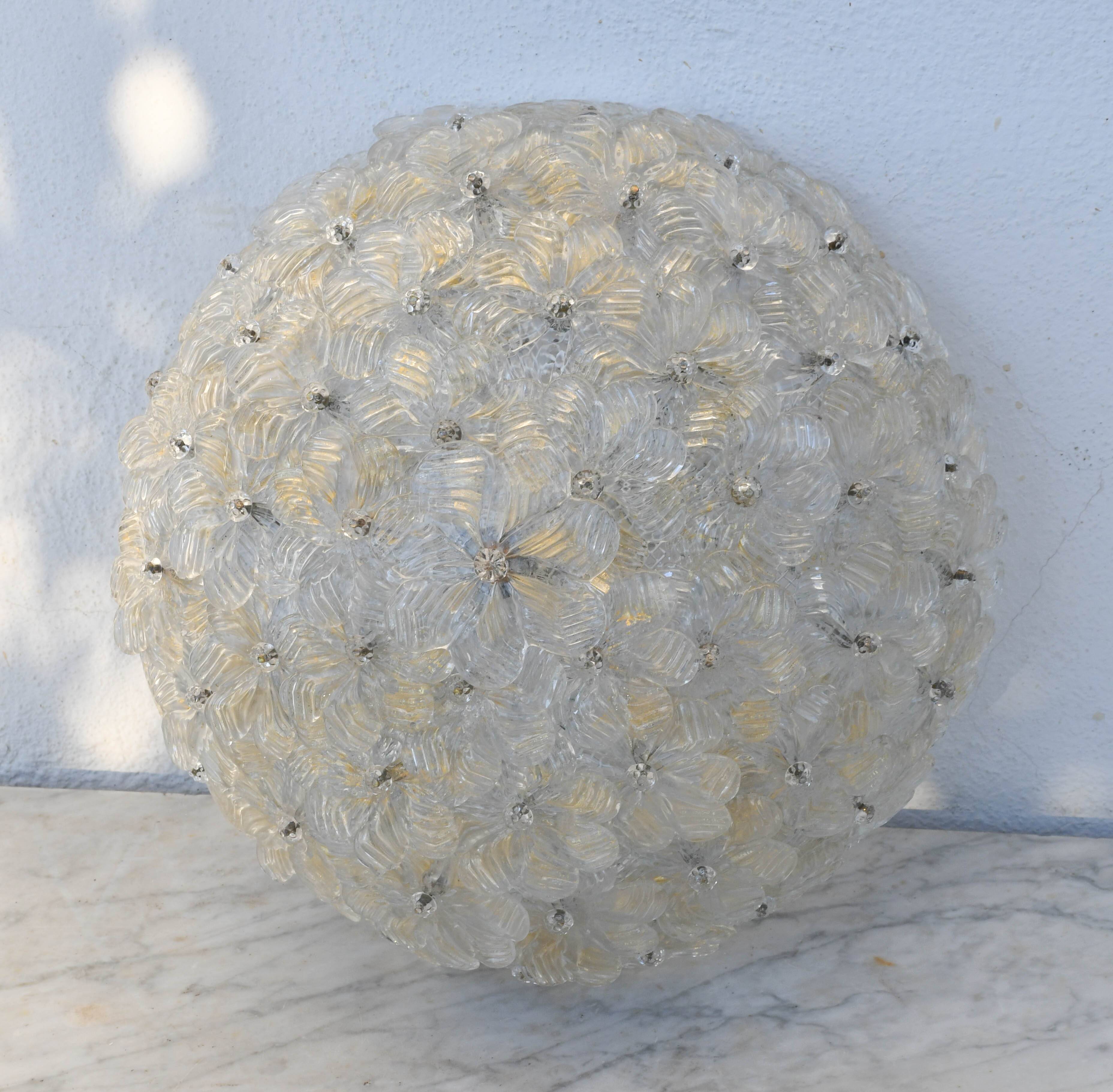 Murano Gold Ceiling Light Flower by Seguso for Venini, Italy, 1960s