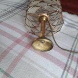 Very original vintage metal lamp with its mother-of-pearl lampshade
