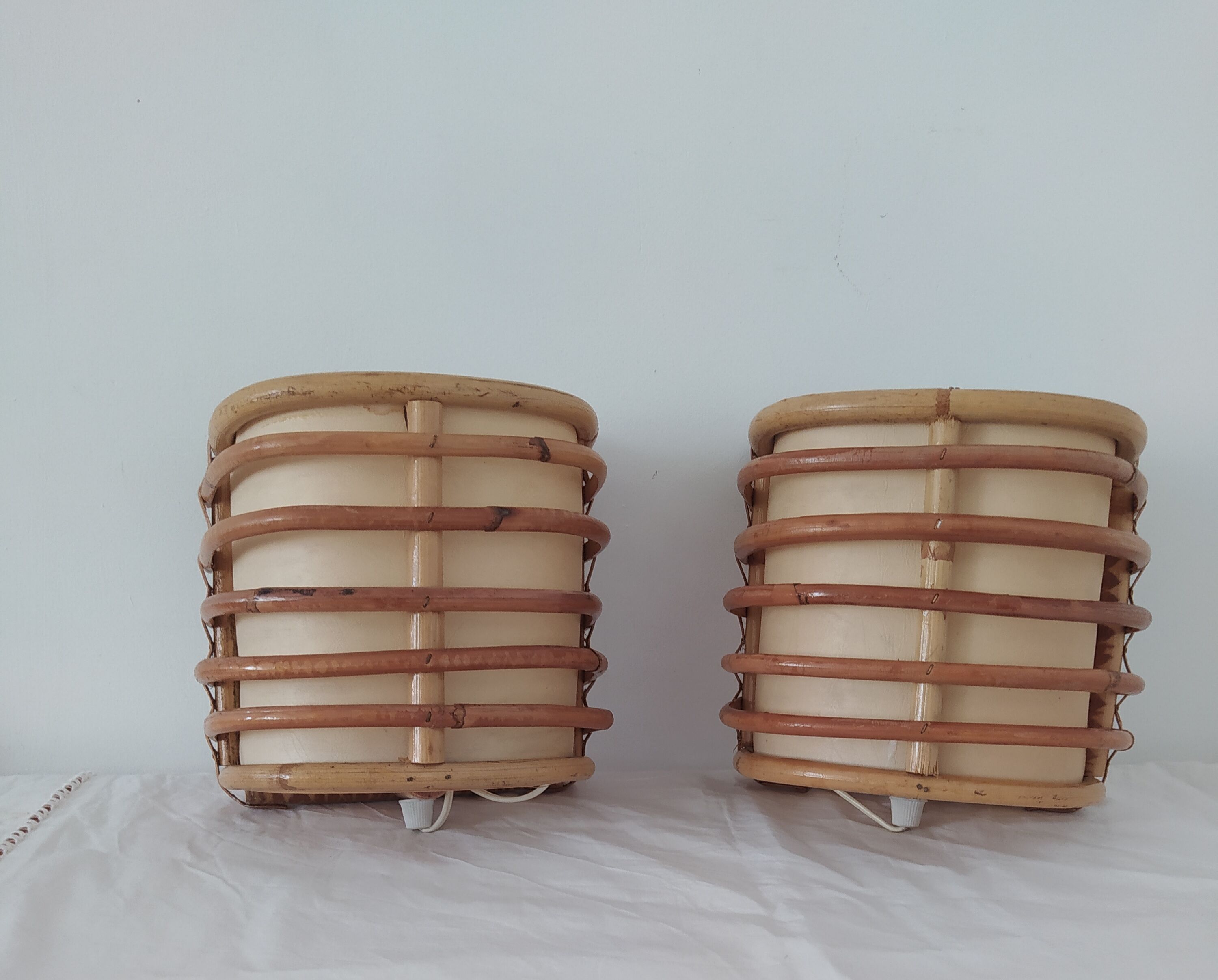 Pair of bamboo wall light