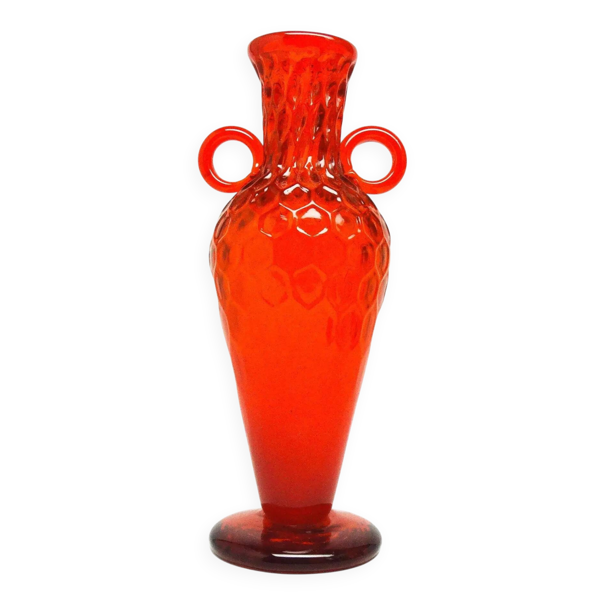 Vase, modernism, red glass, designed by M. Gołogórski, Poland, 1970s