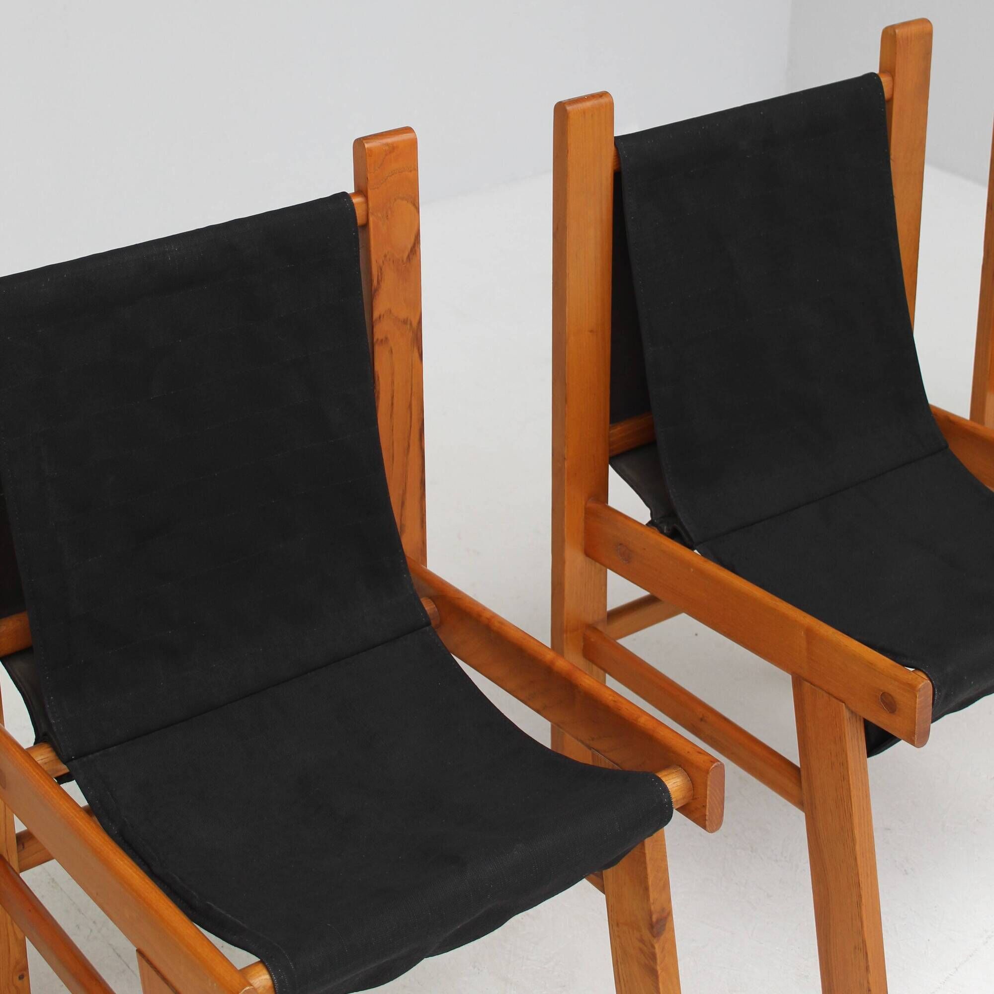 Set of Italian wooden chairs with black fabric