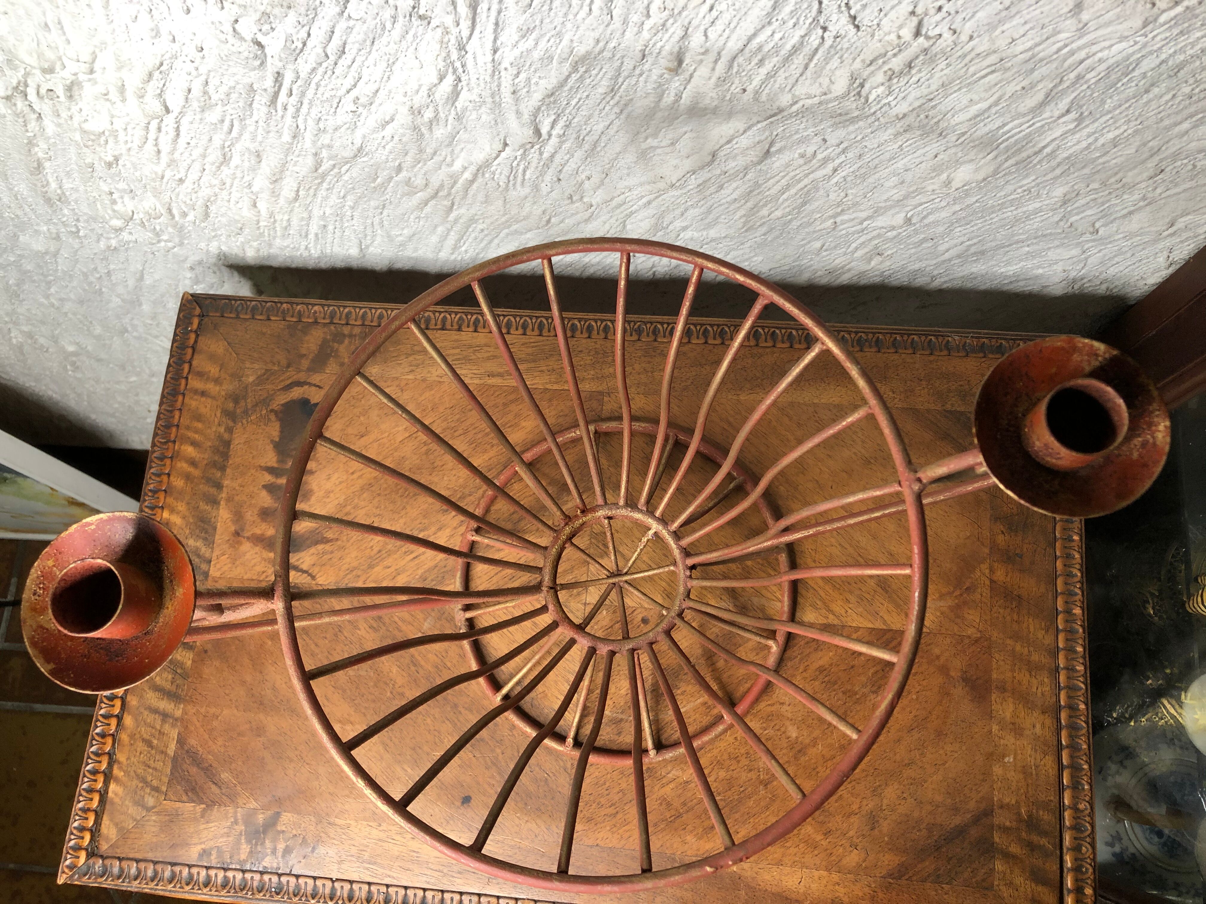 Metal basket with candlesticks
