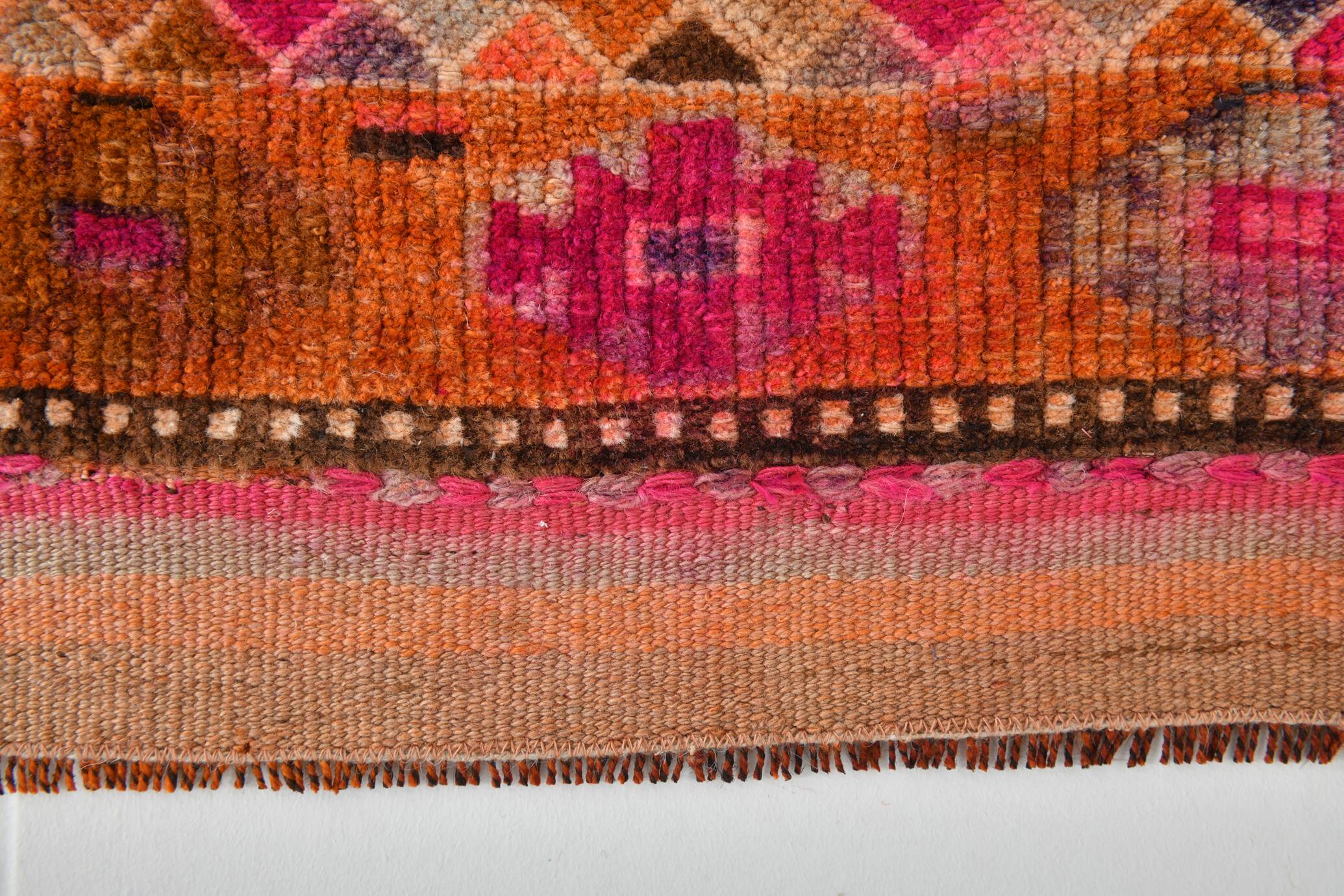 Long Tapis Couloir Vintage Orange et Fuchsia à Motifs Géométriques,91x278Cm