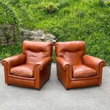 Set of Italian leather Poltrona Frau chairs, 1970s.