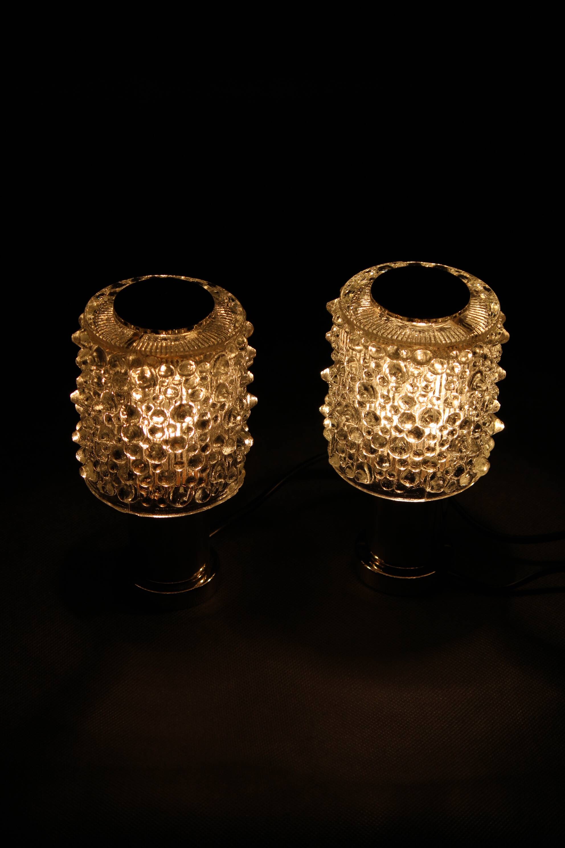 1970s Pair of Glass Table Lamps by Kamenicky Senov, Czechoslovakia-