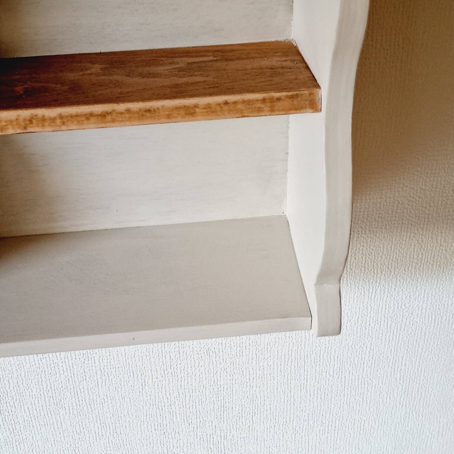 Linen-colored wooden shelf