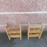 Pair of wall shelves vintage in rattan bamboo wicker