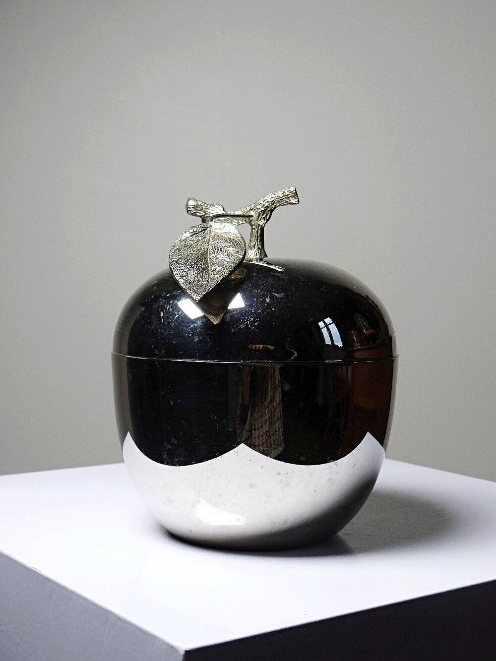 Small vintage Hans Turnwald ice bucket from the 1970s with a silver apple design
