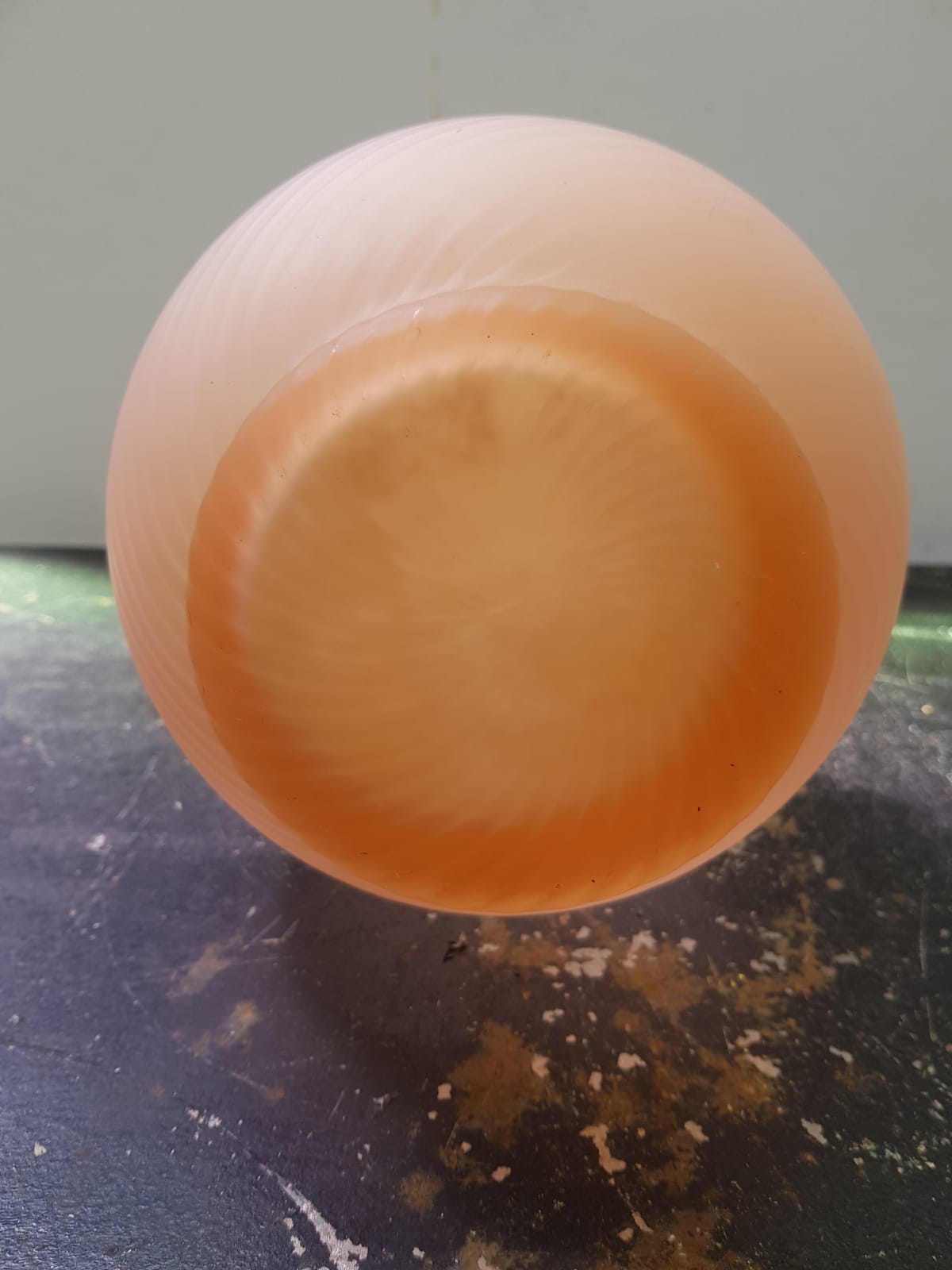 Old centrovetro vase pink opaline glass corolla neck made in Italy vintage