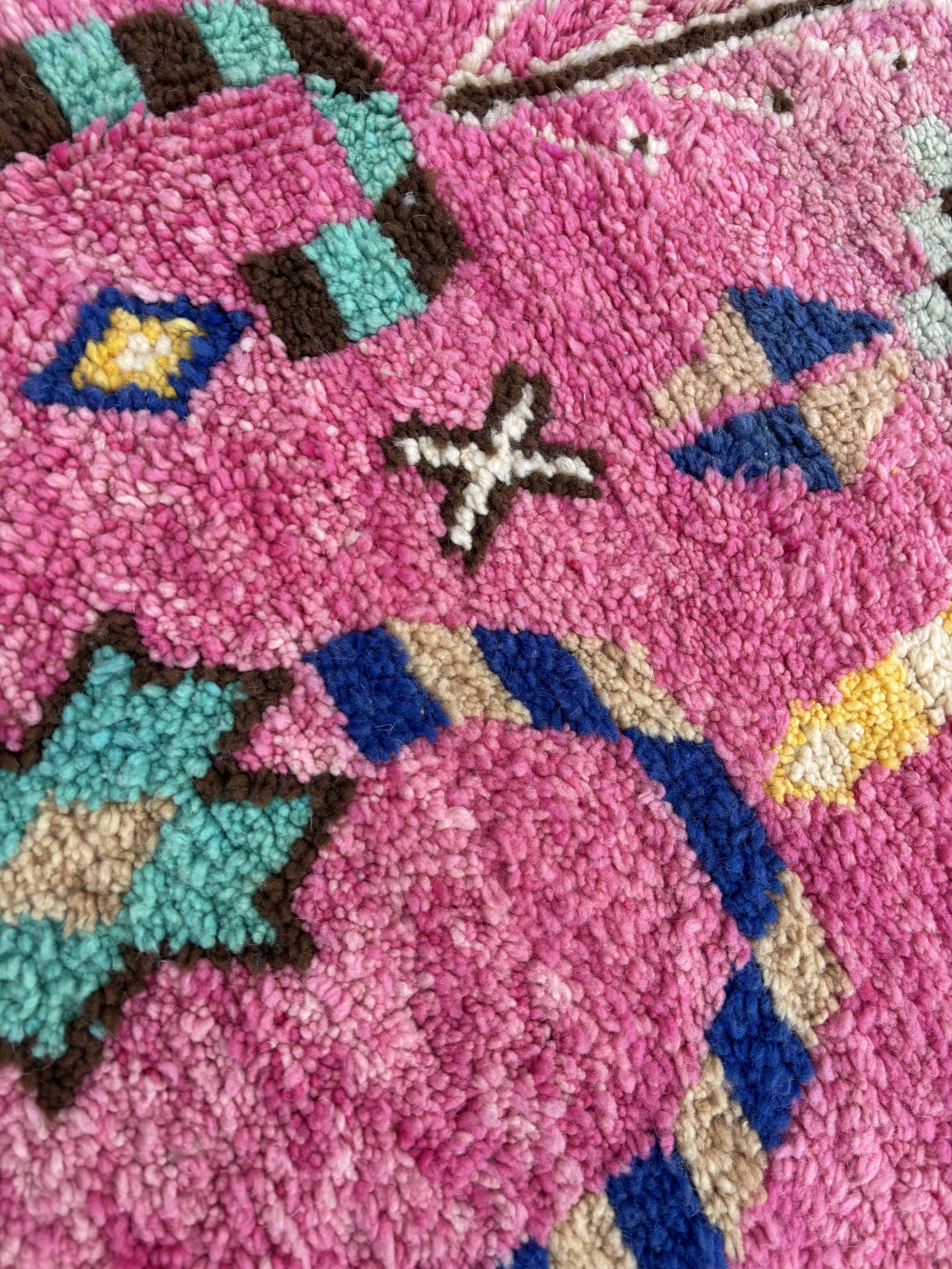 Boho chic Moroccan pink wool rug