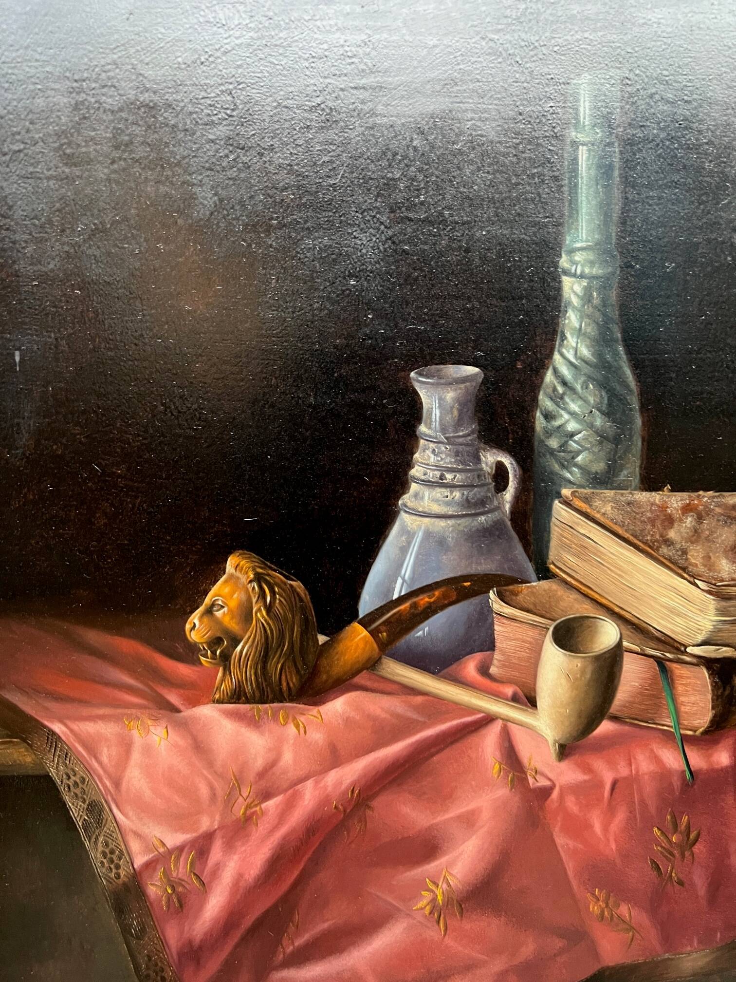 Jef Diels. Still life with books and smoking pipes.