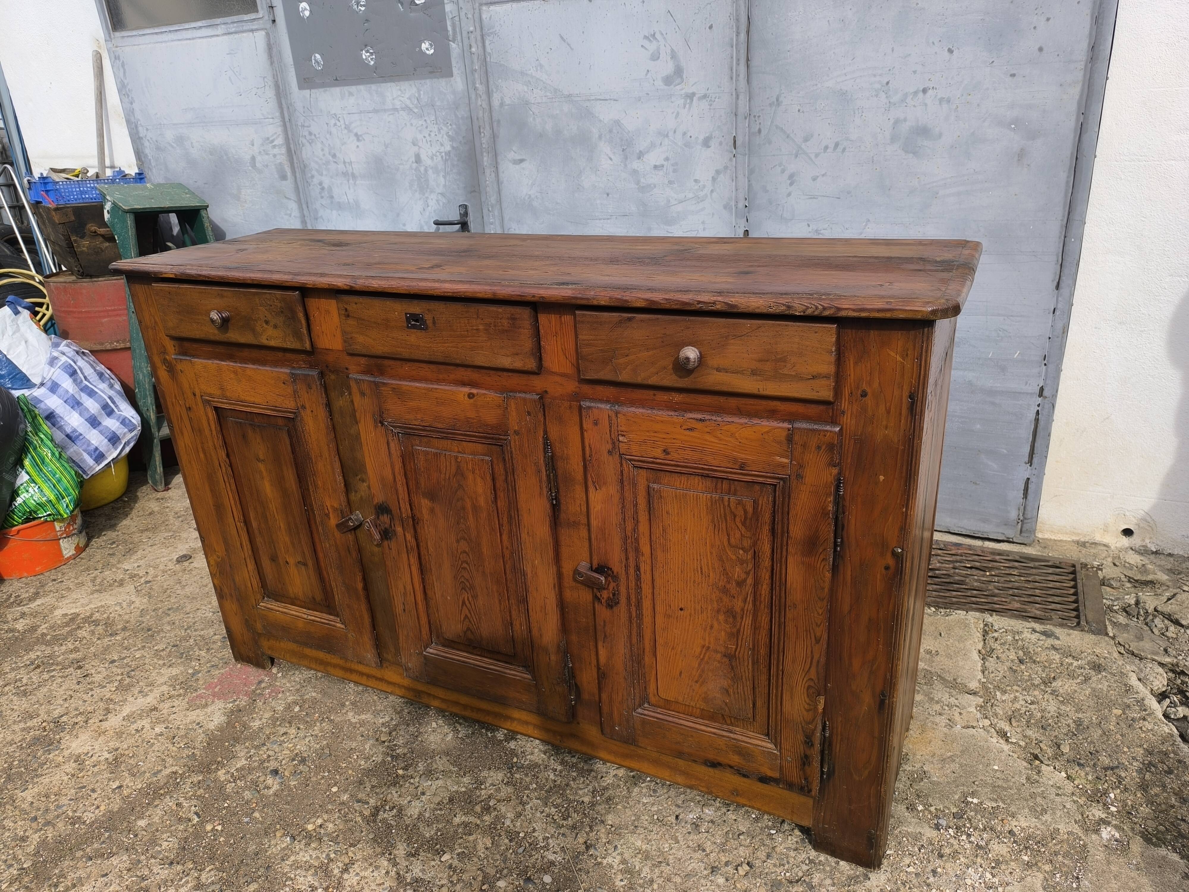 Vintage rustic Parisian sideboard with 3 doors and 3 drawers