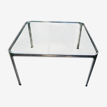 Table basse vintage chrome et verre