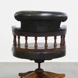 Dark Green Cowhide Leather Swivel and Tilt Chesterfield Office Chair