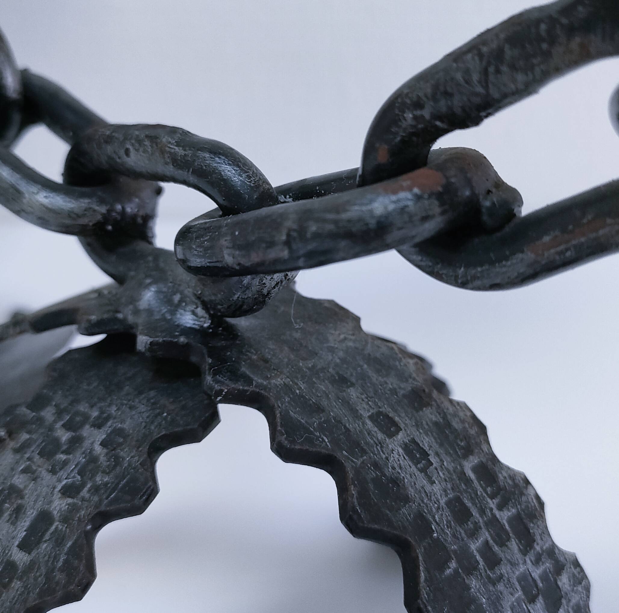 Pair of brutalist 60s metal chain candle holders