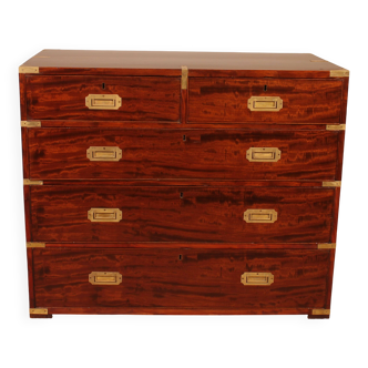 Military Or Campaign Officer's Chest Of Drawers In Mahogany - 19th Century