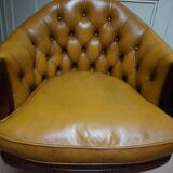 Antique Chesterfield Leather Bankers Swivel & Tilt Office Chair, 1930s