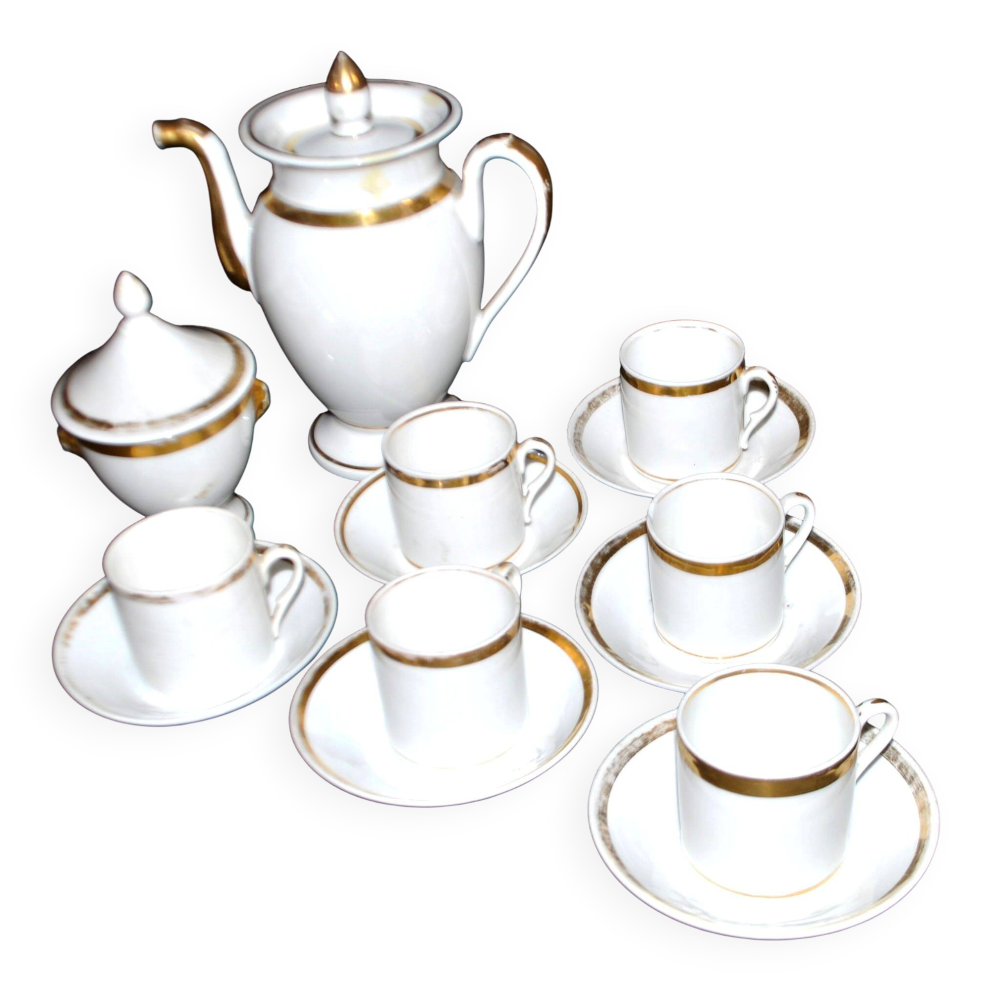 Empire coffee service in porcelain, 19th century swan neck, Paris porcelain