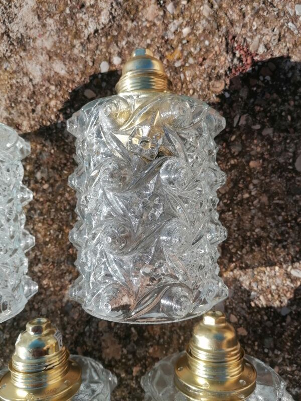 Lot de 5 suspensions globe en verre moulé vintage