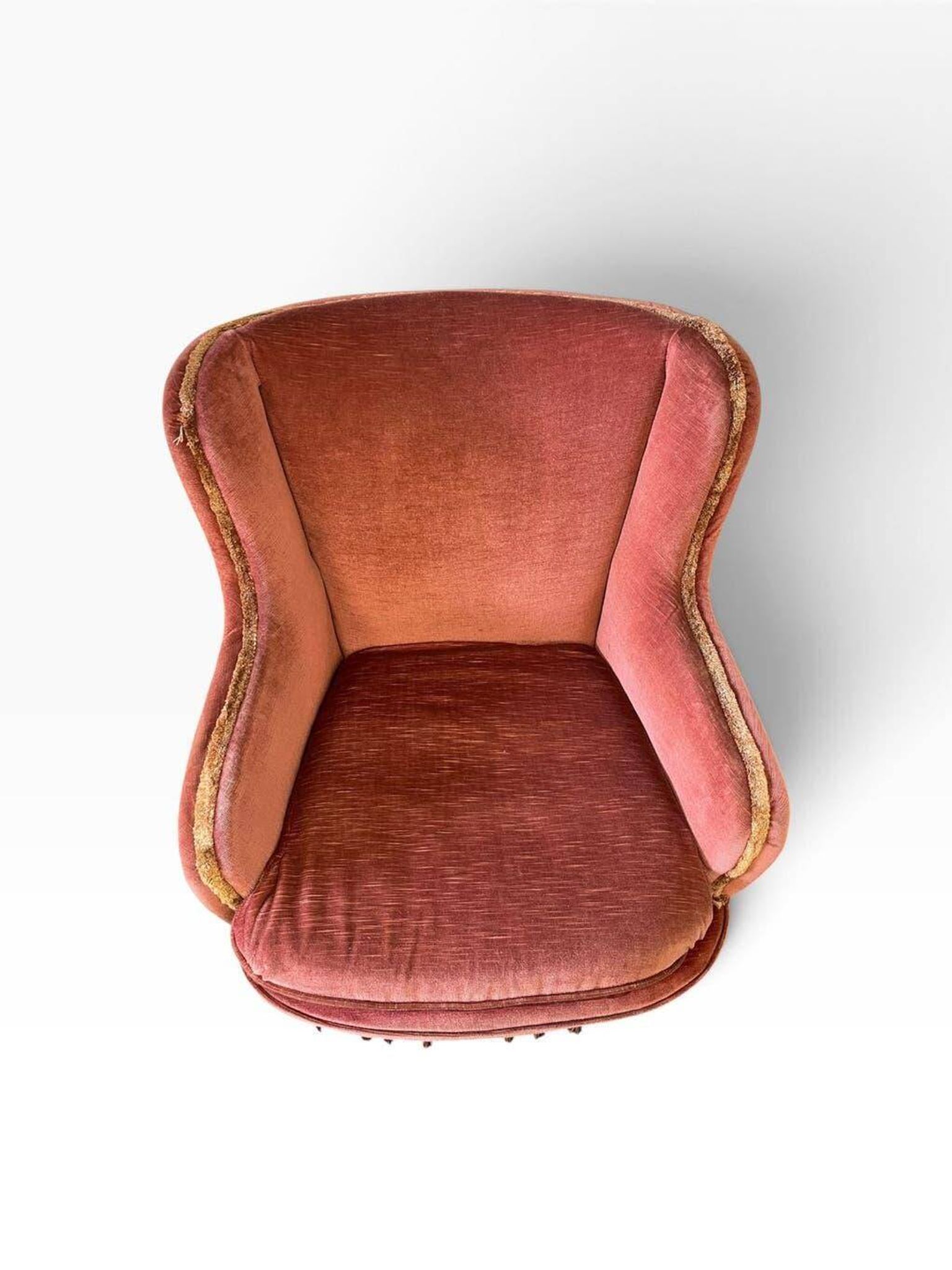 Ensemble de 2 fauteuils/sièges vintage rose poudré à franges