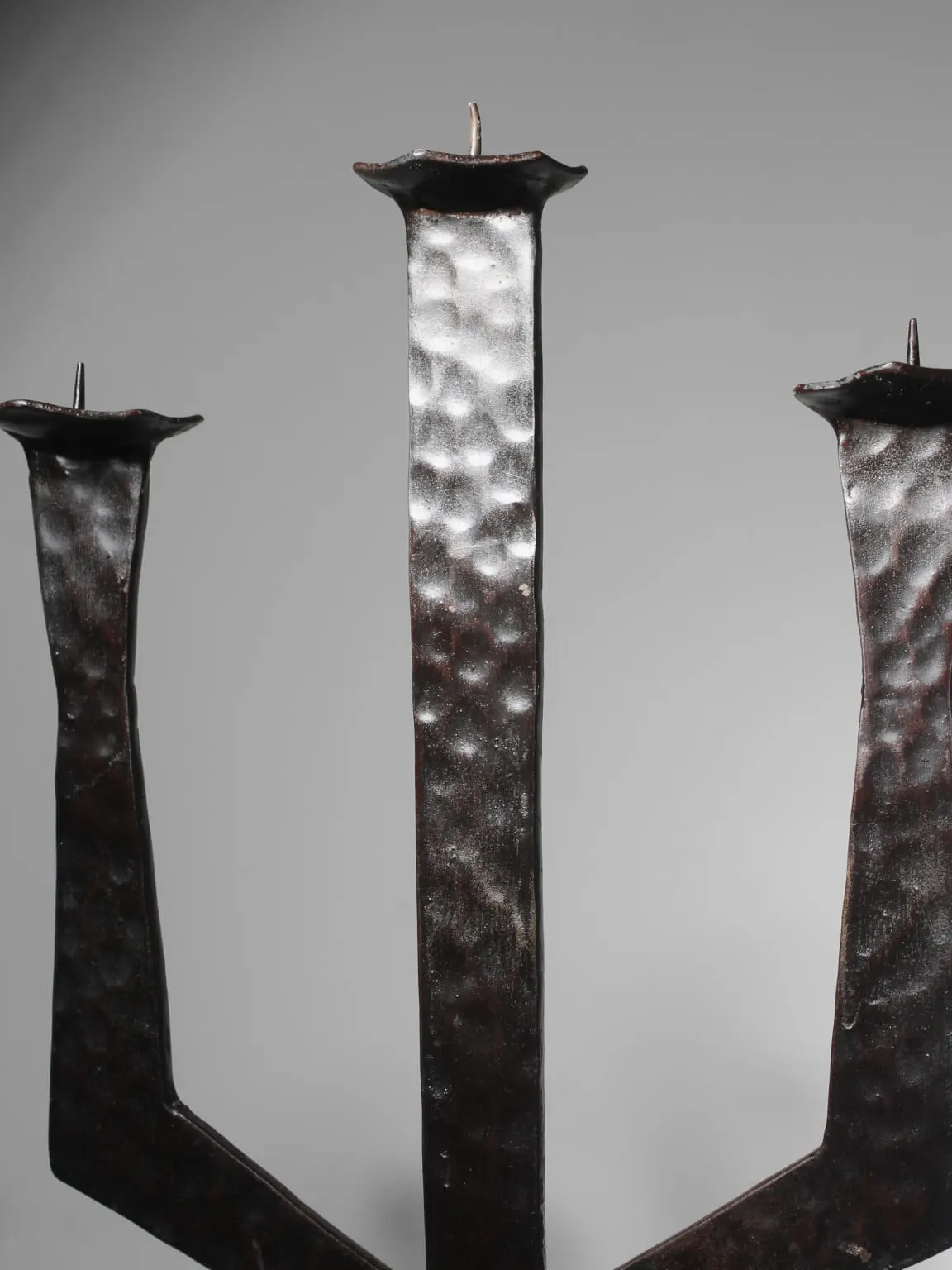 Brutalist Hammered Texture Metal Candelabrum