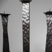 Brutalist Hammered Texture Metal Candelabrum