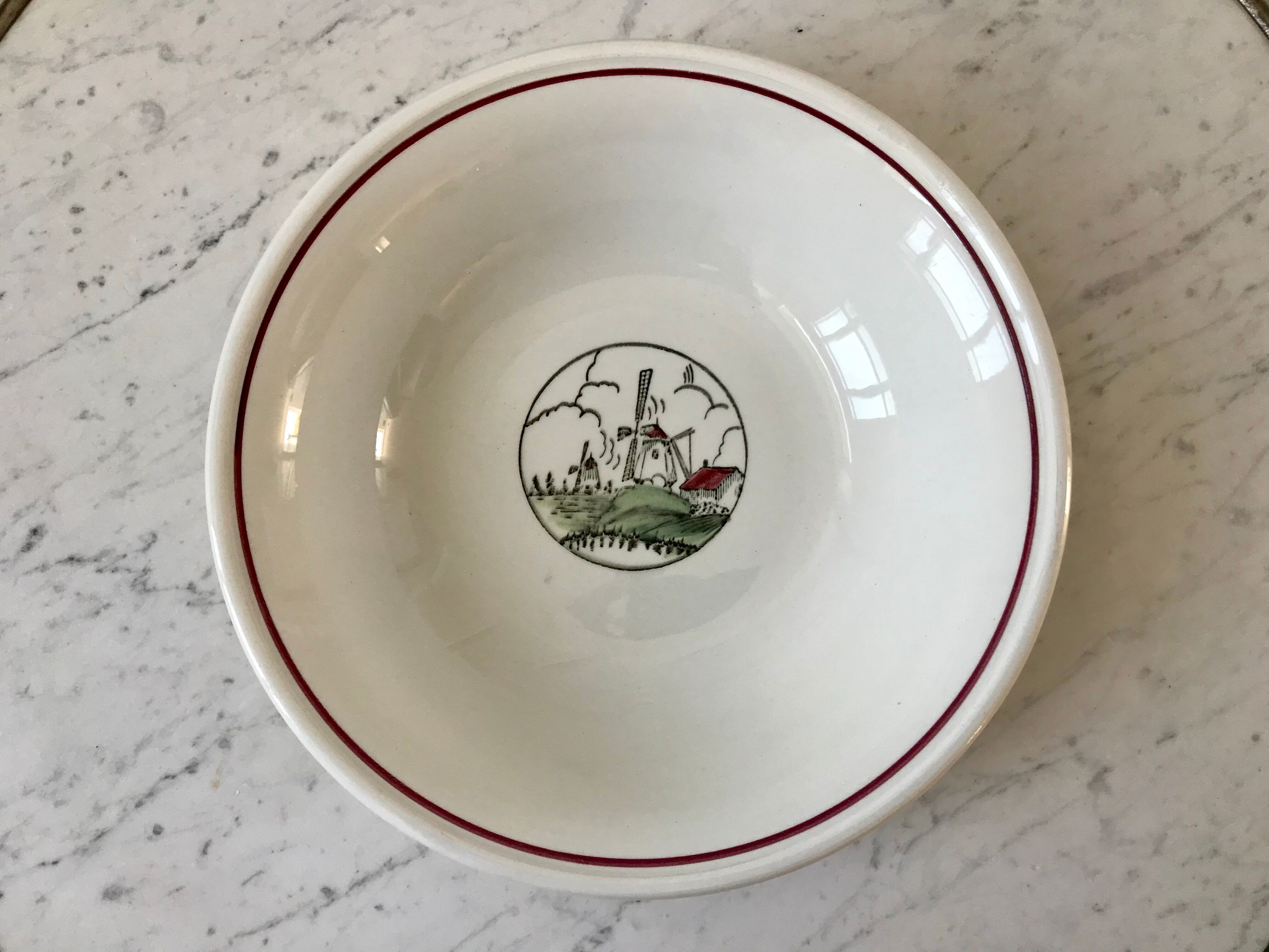 Plat creux Saint-Amand Céranord motif moulins années 60