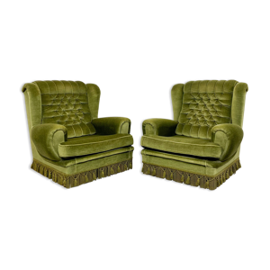 deux fauteuils vintage en velours vert d’origine