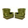Deux fauteuils vintage en velours vert d’origine