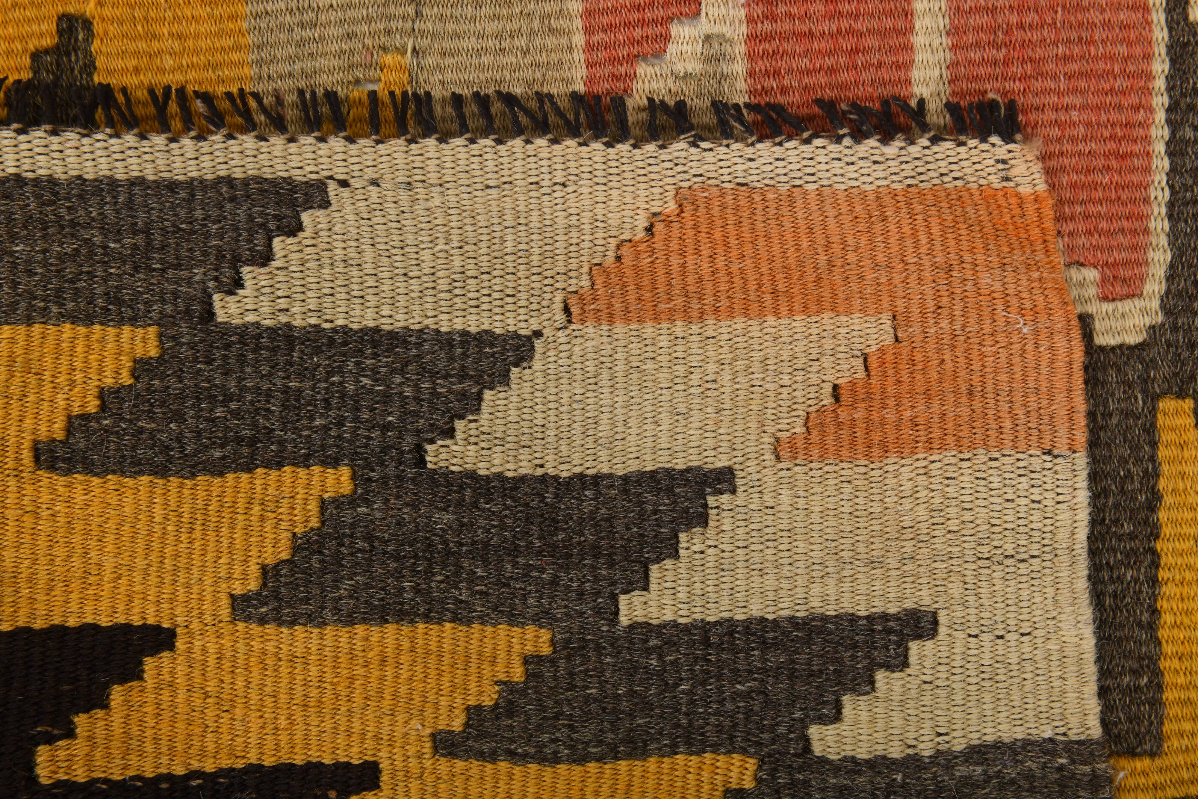 5x8 Orange & Brown Tribal Vintage Kilim Rug, 149x253Cm