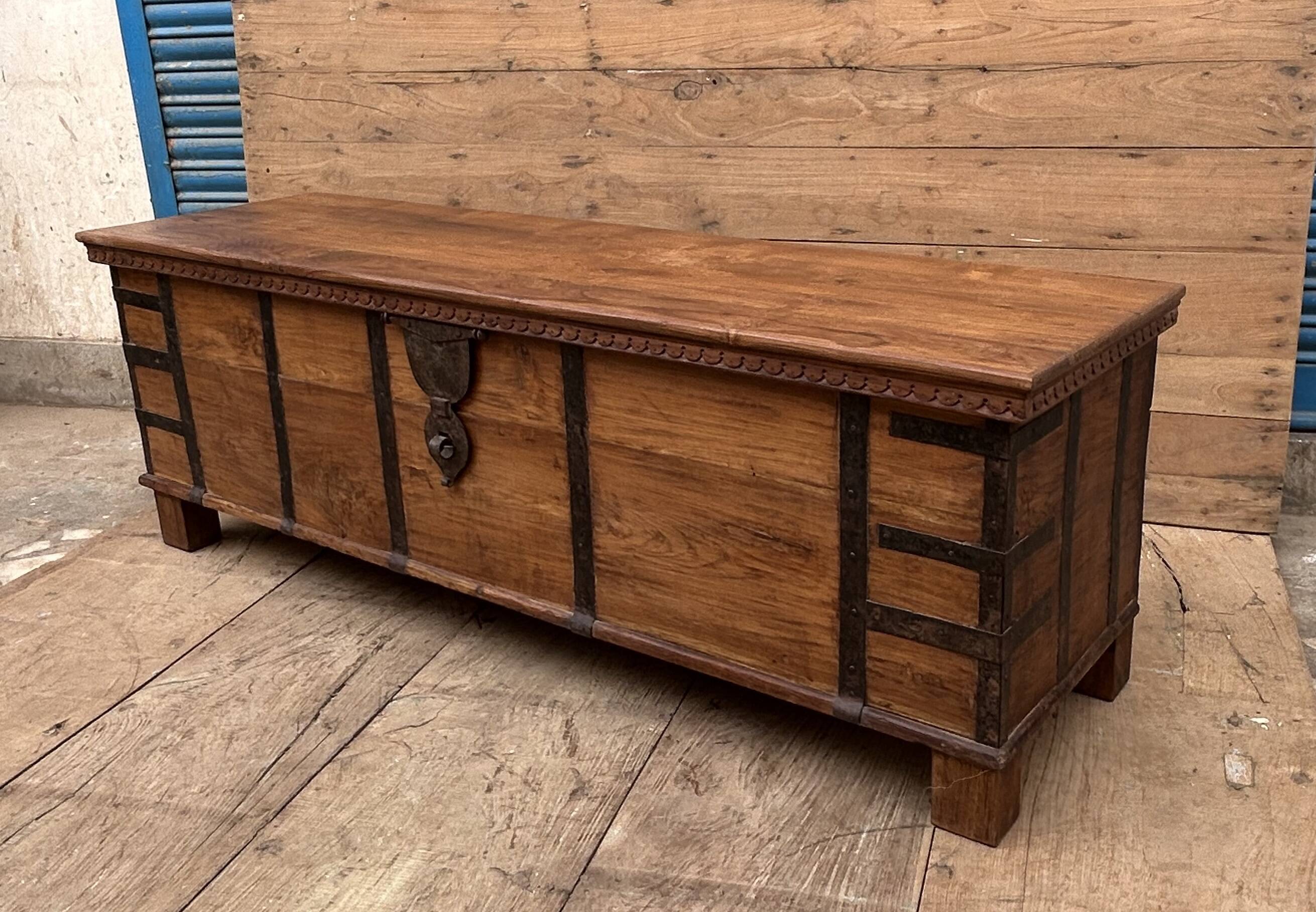 bench - teak chest from Burma with original fittings