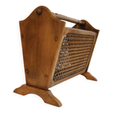 Vintage magazine rack in wood and caning, 50s