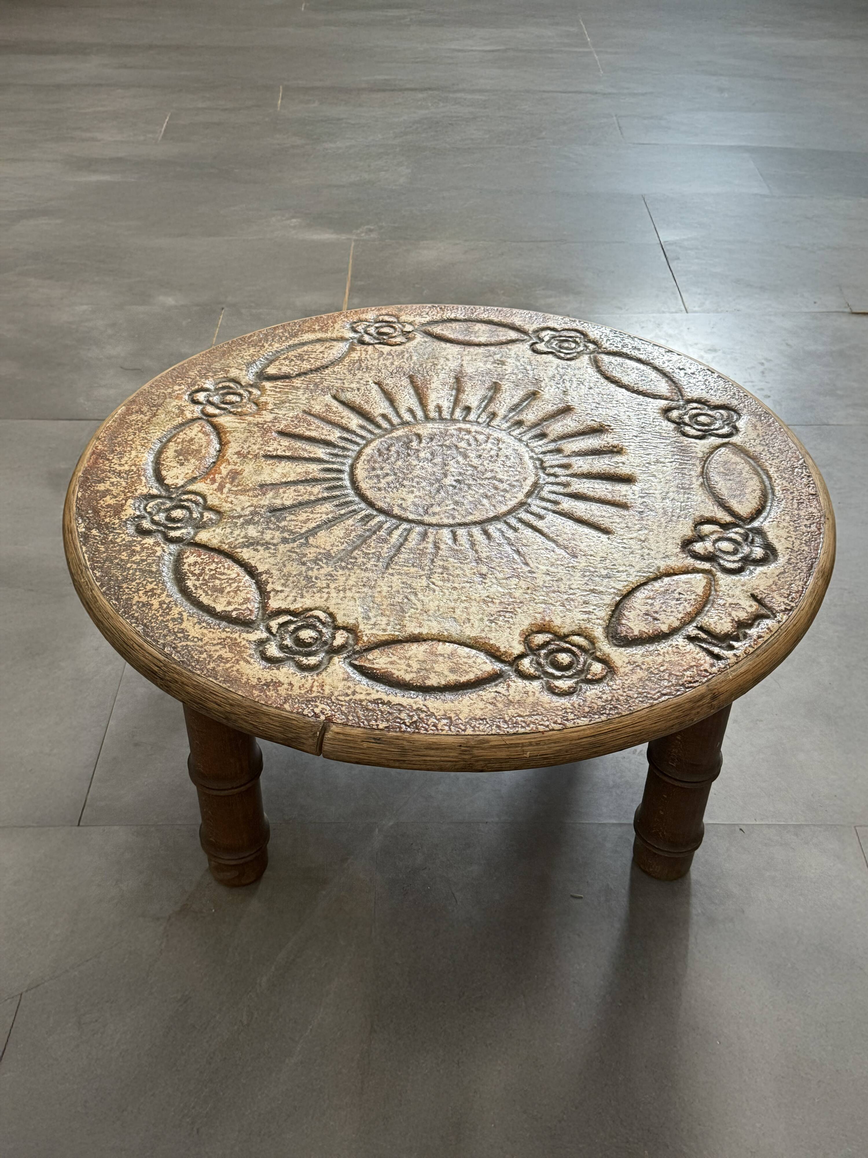 Capron style ceramic coffee table - signed François Chaty 1960s