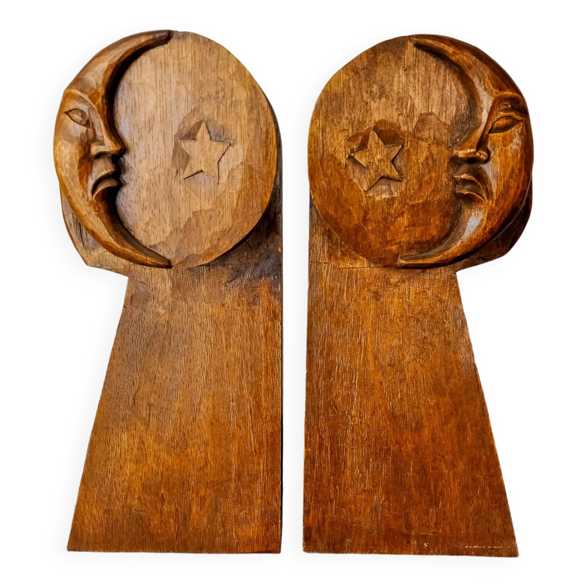 Art Deco bookends, carved wood, France, 1960