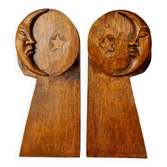 Art Deco bookends, carved wood, France, 1960