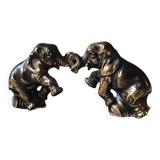 Art Deco Elephant Bookends. In regula on a black veined marble base. Rare model