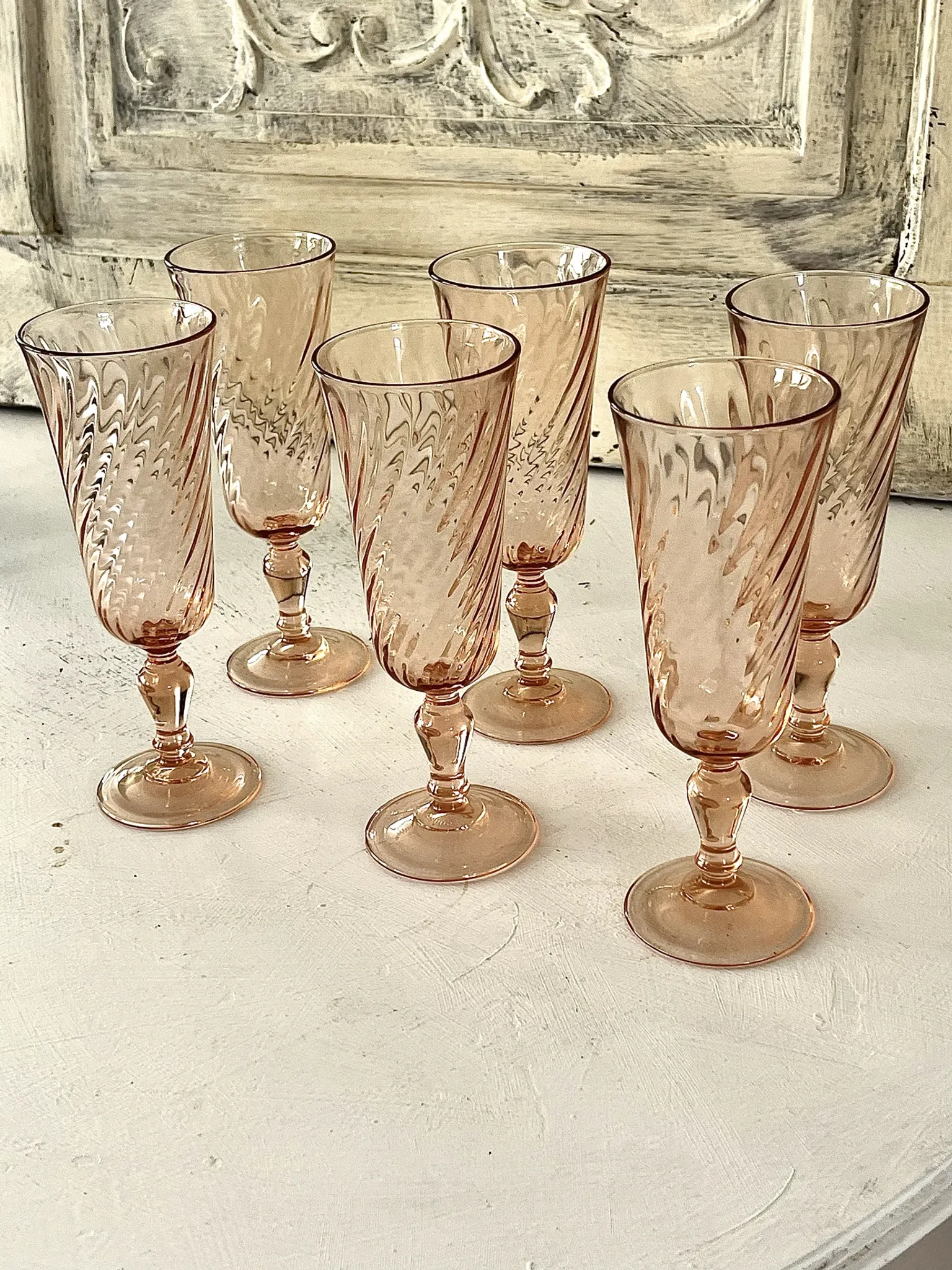 Champagne flutes set of 6, Rosaline luinarc swirl glass stemware